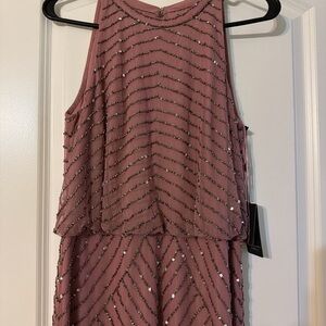 Adrianna Papell Rose Beaded Halter Gown